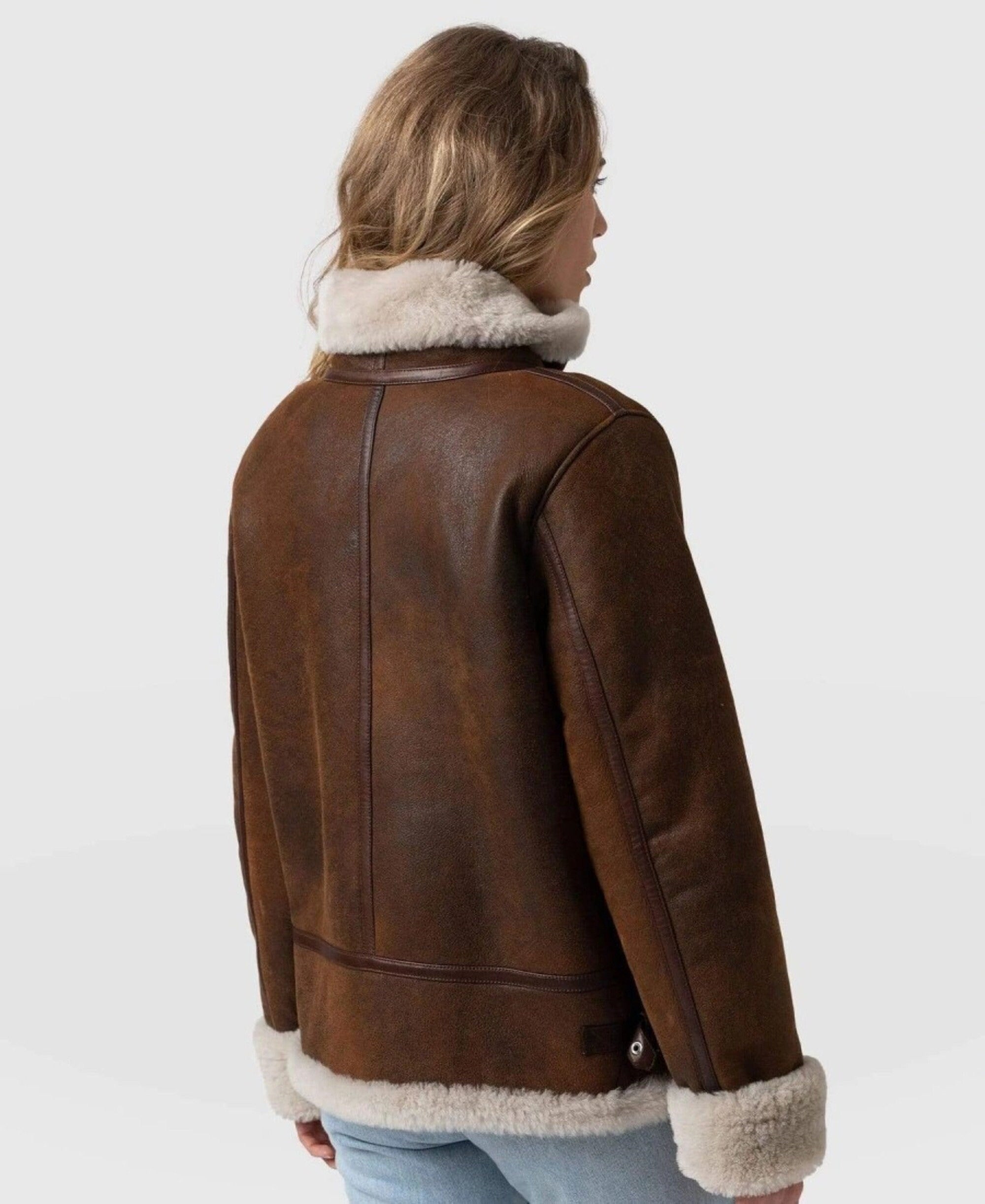 Women's Brown Sherpa Fur Shearling Jacket