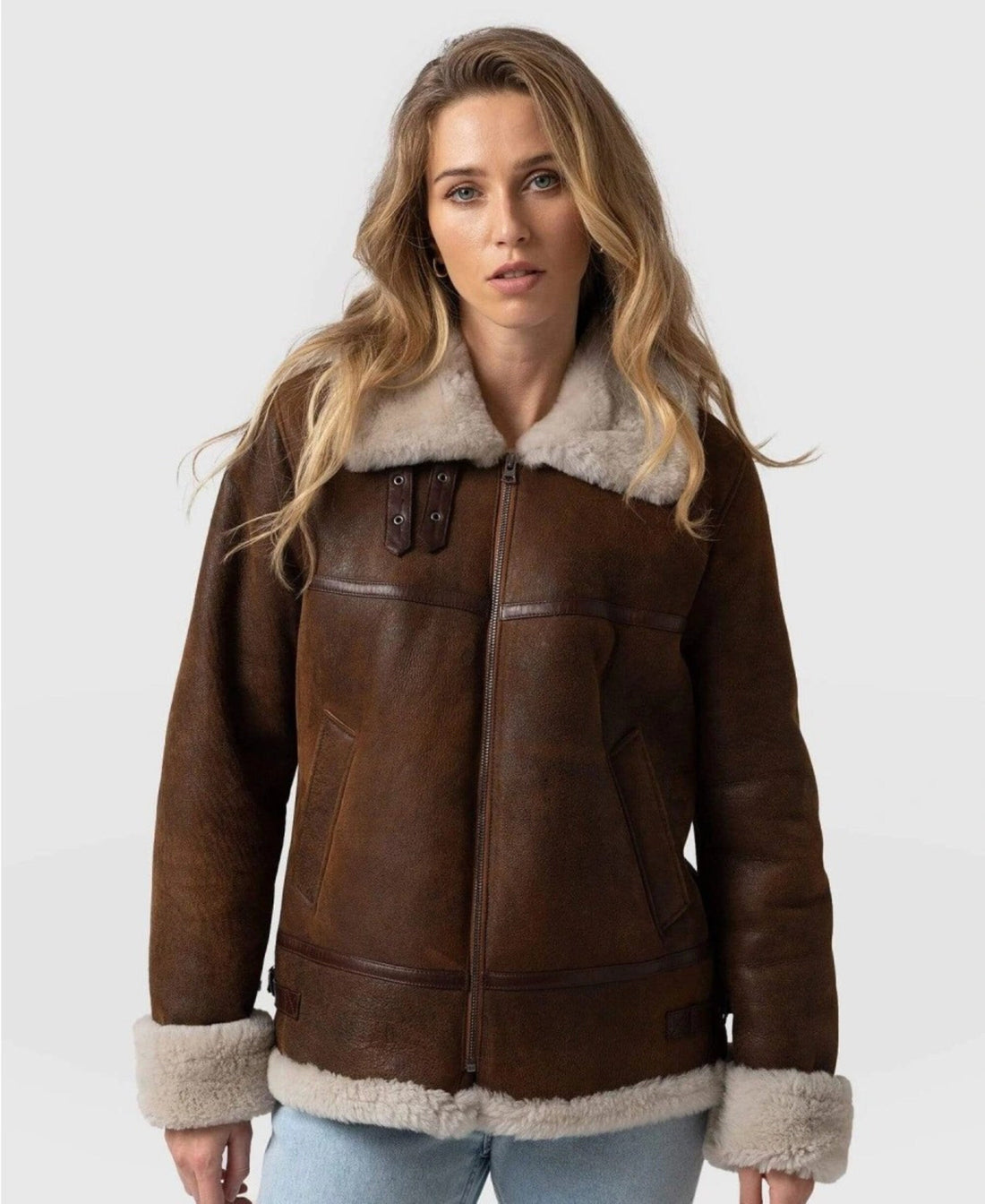 Women's Brown Sherpa Fur Shearling Jacket
