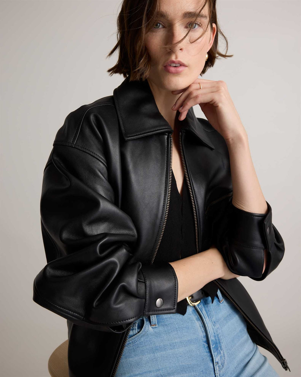 Women's Black Simple Leather Jacket