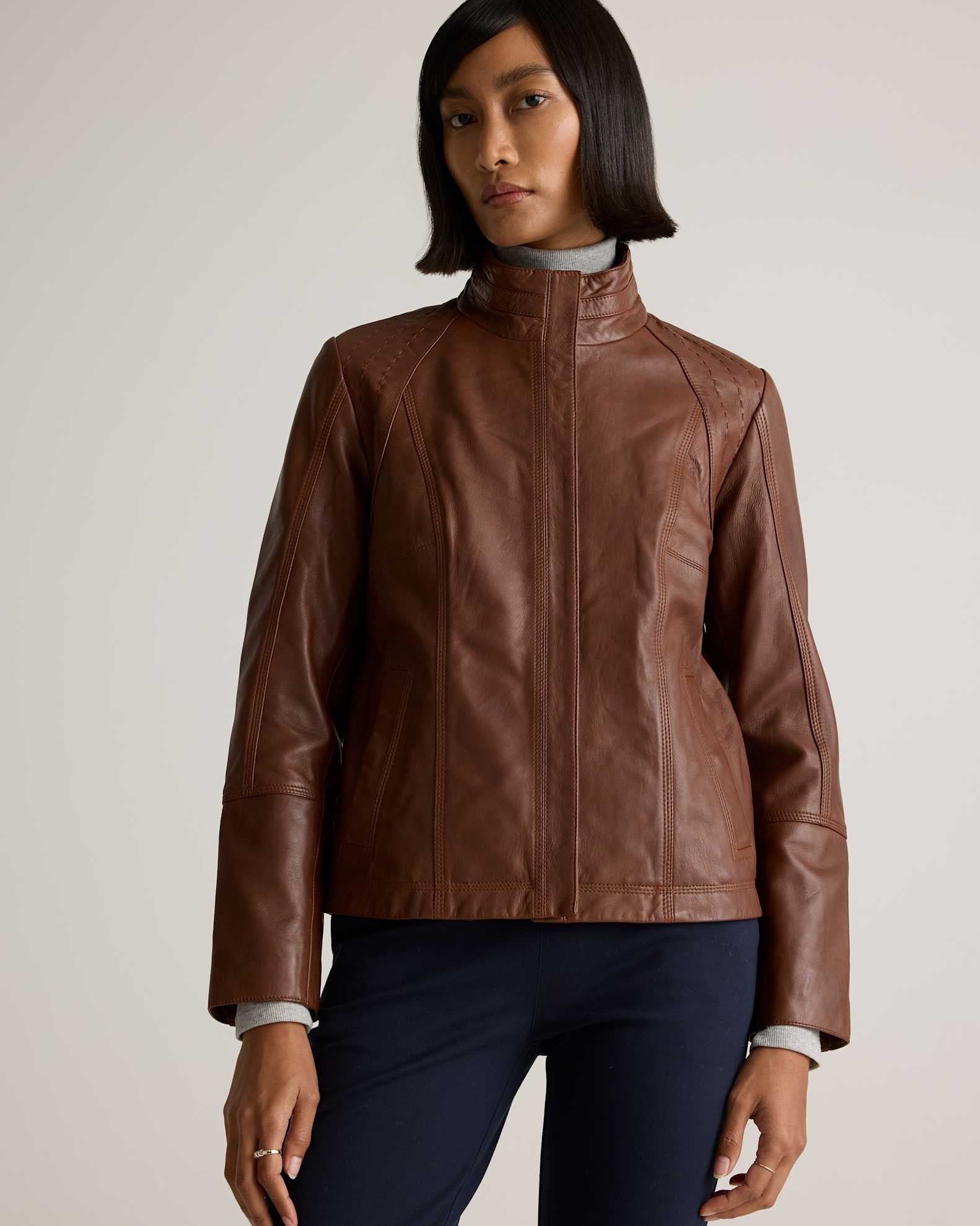 Women's Brown Simple leather Jacket