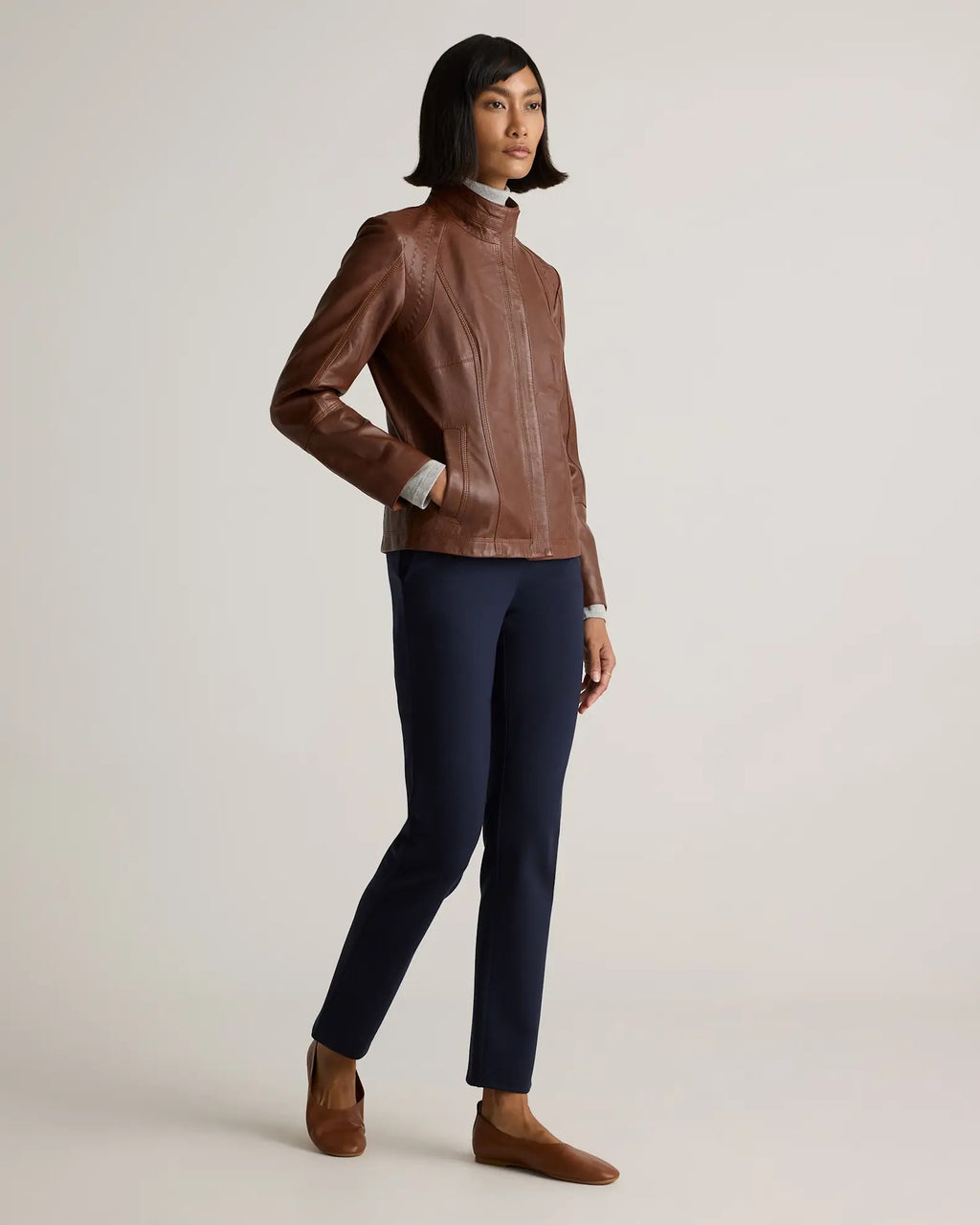 Women's Brown Simple leather Jacket