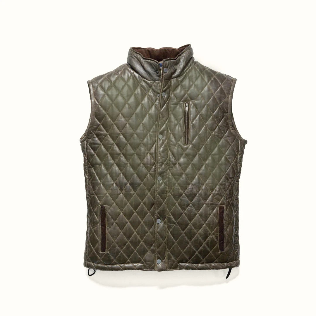 Men's Green Leather Vest