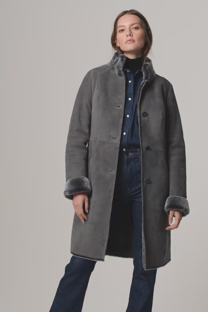 Women's Black Fur & Shearling Long Leather Coat