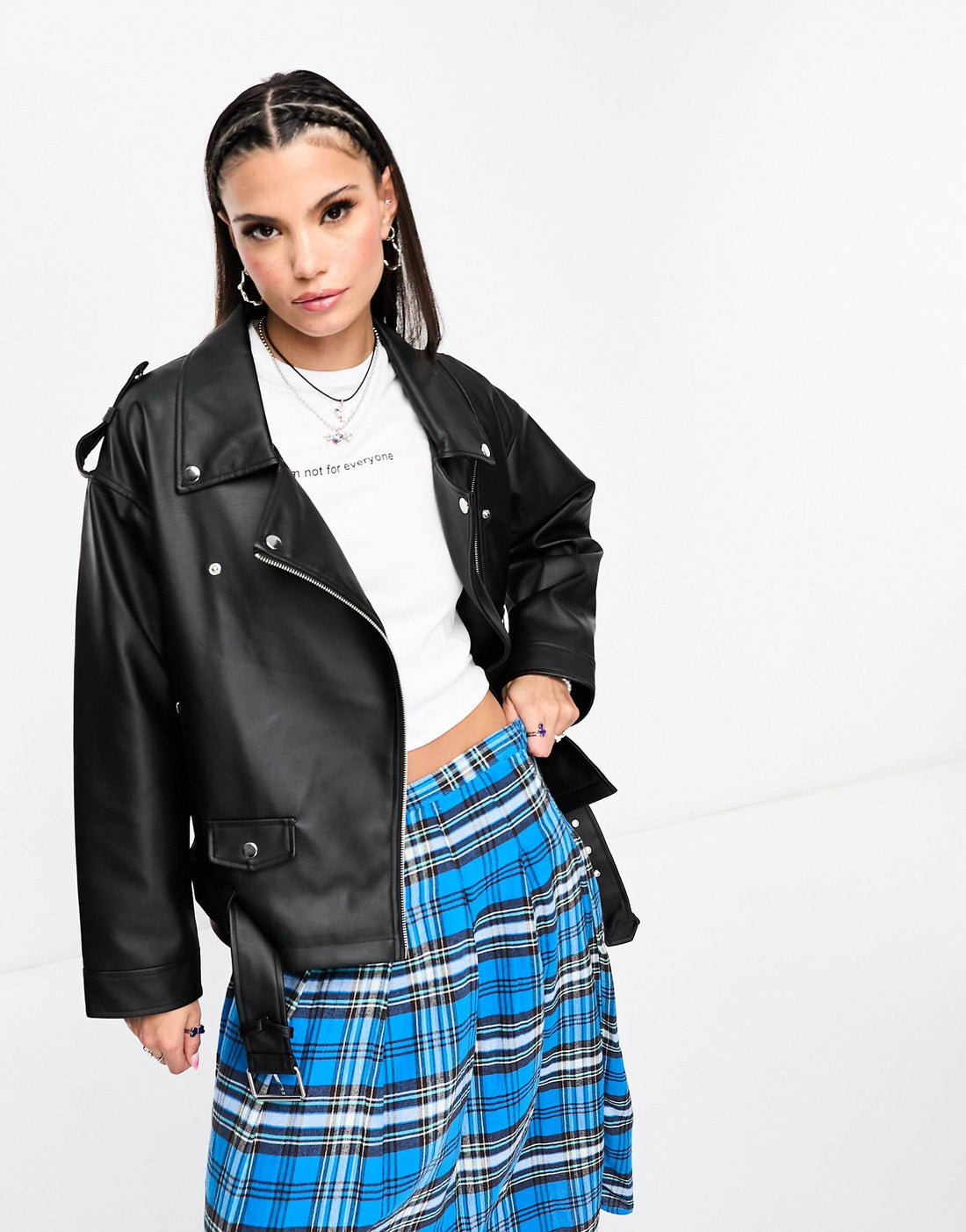 Damen-Bikerjacke aus Kunstleder im Oversize-Fit