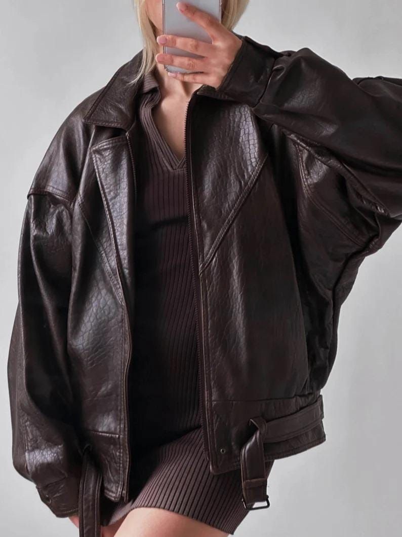 Women's Brown Belted Over Sized Jacket