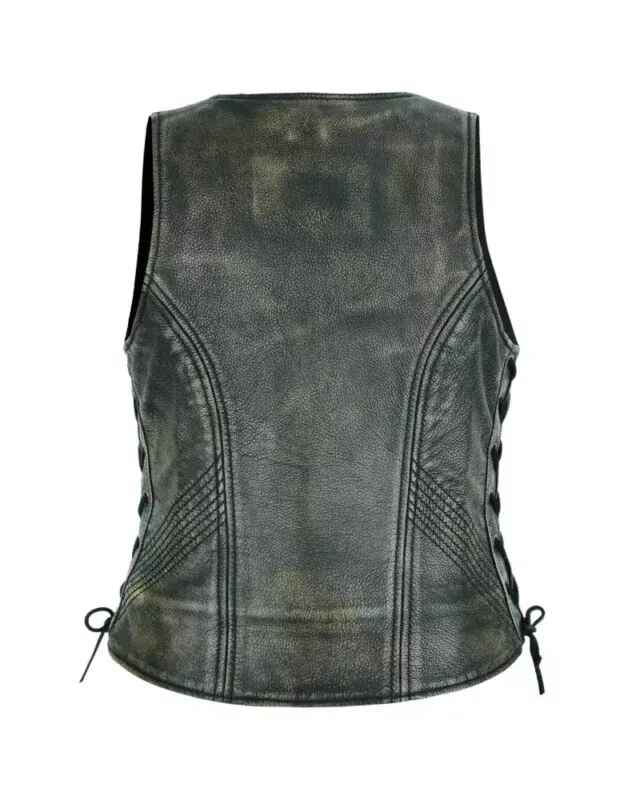 Women's Black Distressed Leather Vest